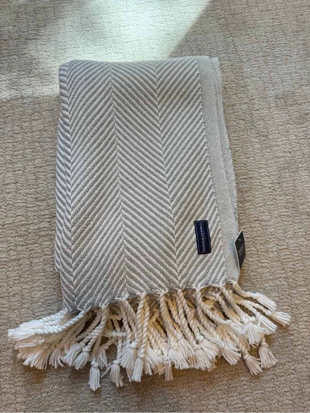 Fairbault Mill Mohegan Cotton Throw With Fringe - Gray Heather